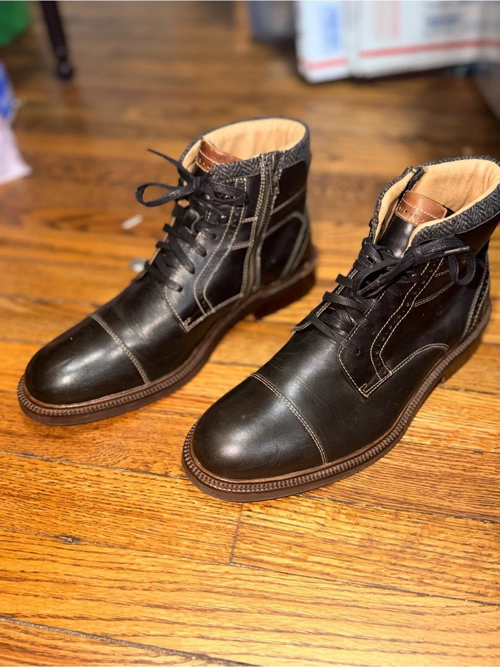 Johnston & Murphy Warner Cap Toe Black Leather Zip Boots Men's 9.5M